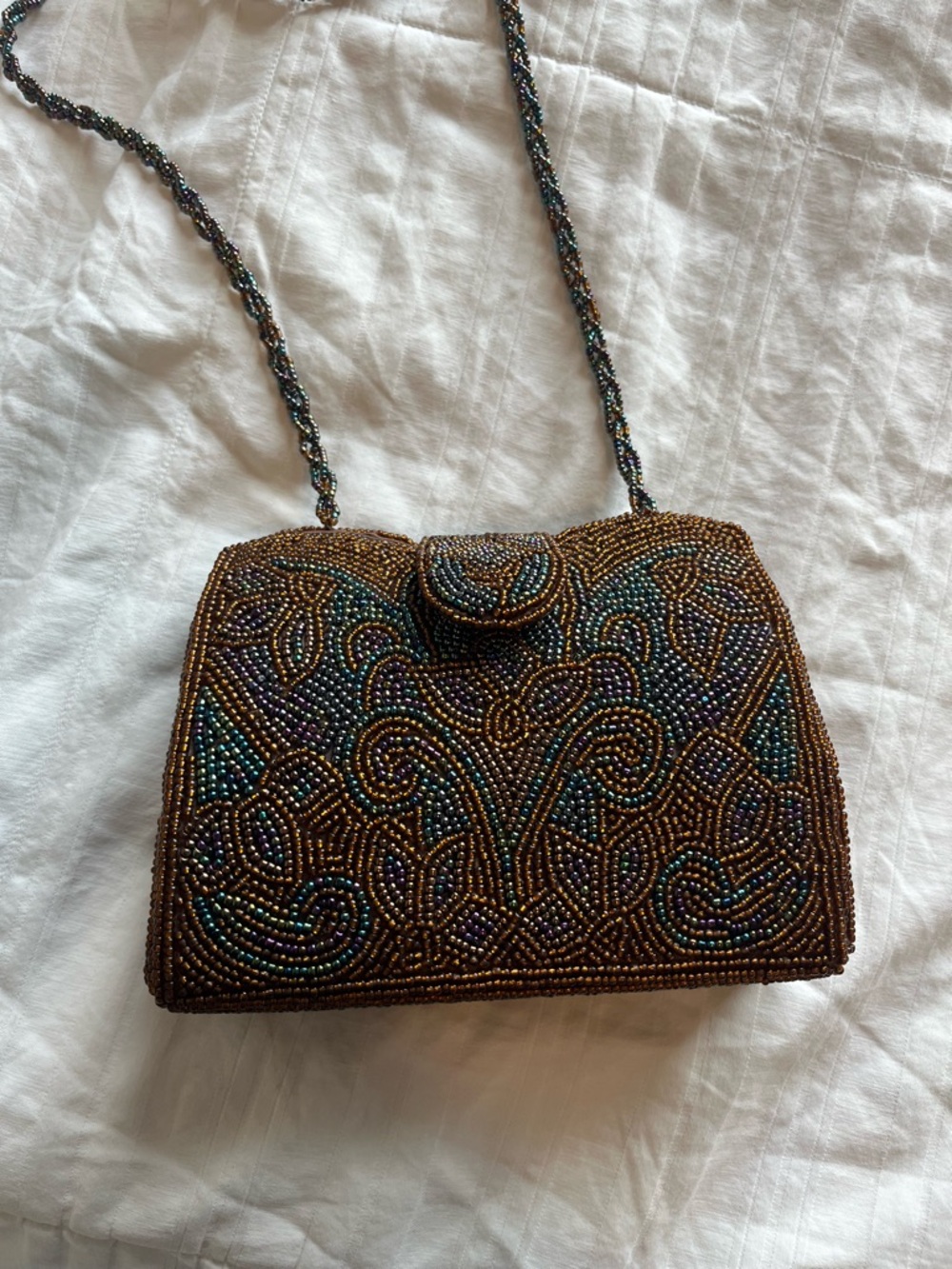 Smithsonian Institution Museum Beaded Evening Clutch in Bronze and Teal